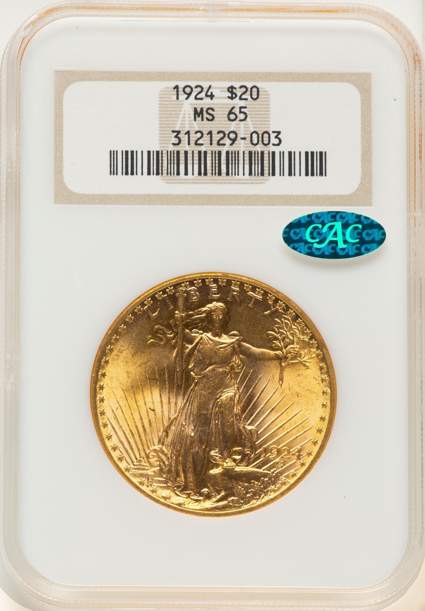 1924 $20 Saint CAC Saint-Gaudens Double Eagle NGC MS65