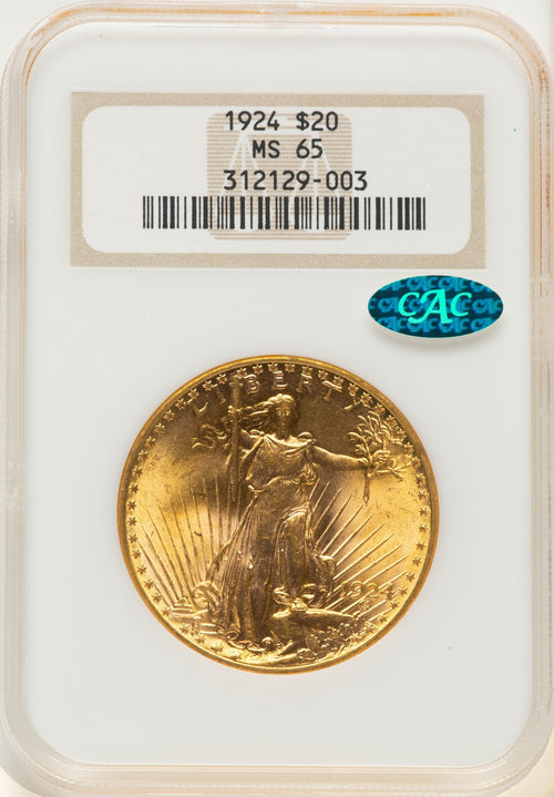1924 $20 Saint CAC Saint-Gaudens Double Eagle NGC MS65