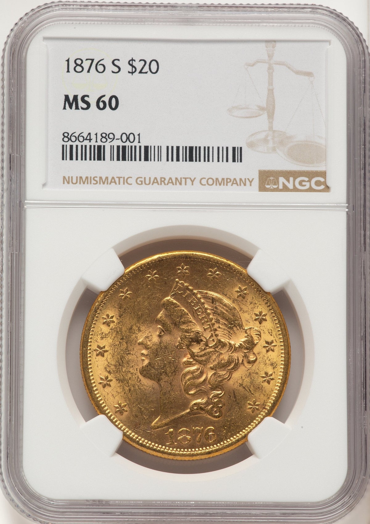 1876-S $20 Liberty Double Eagle NGC MS60