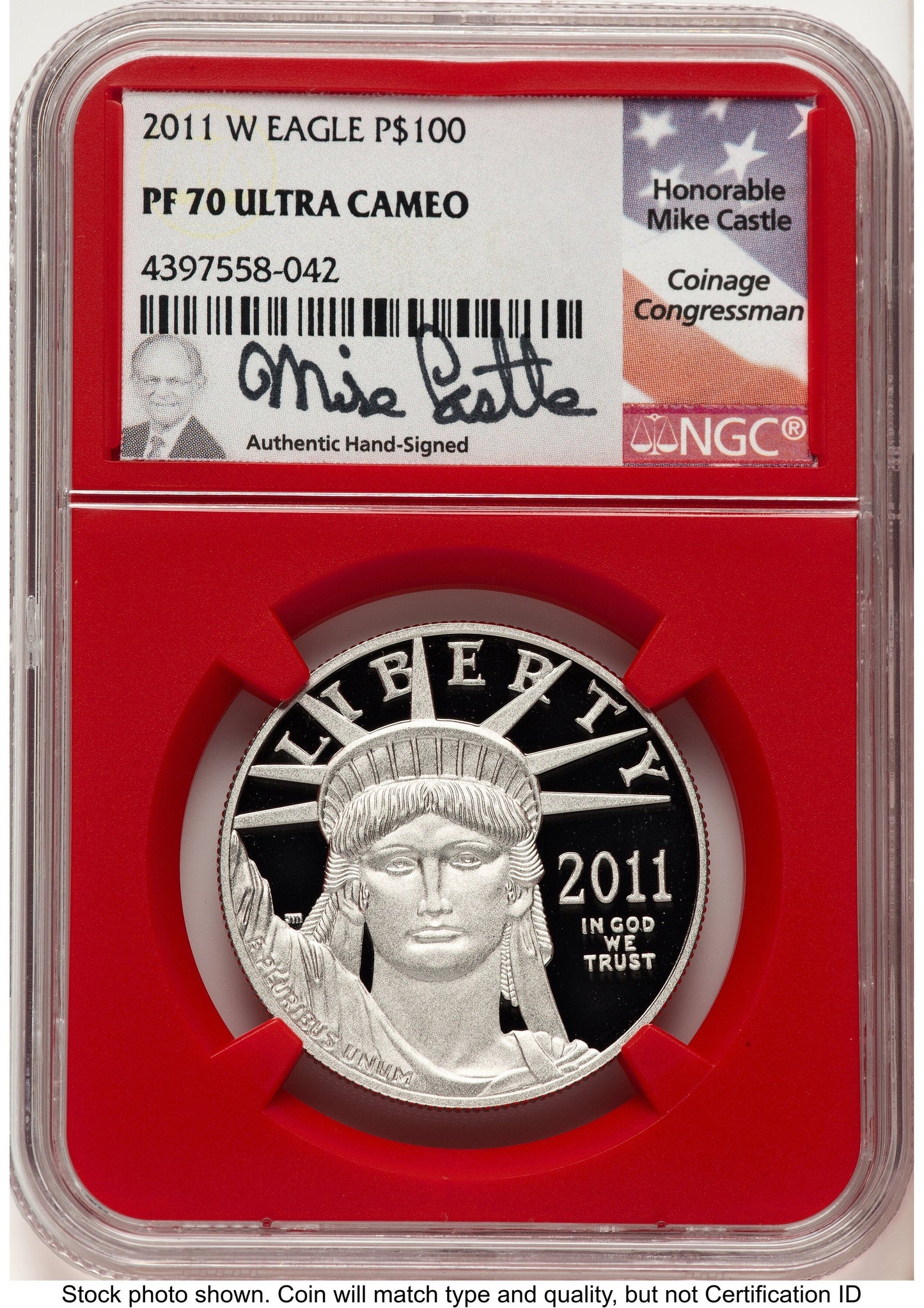 2011-W Proof Platinum Eagle 1 oz Mike Castle Red Core NGC PF70