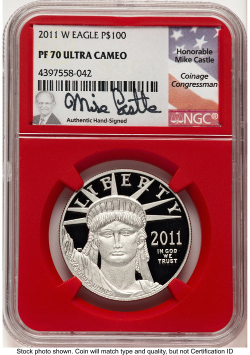 2011-W Proof Platinum Eagle 1 oz Mike Castle Red Core NGC PF70