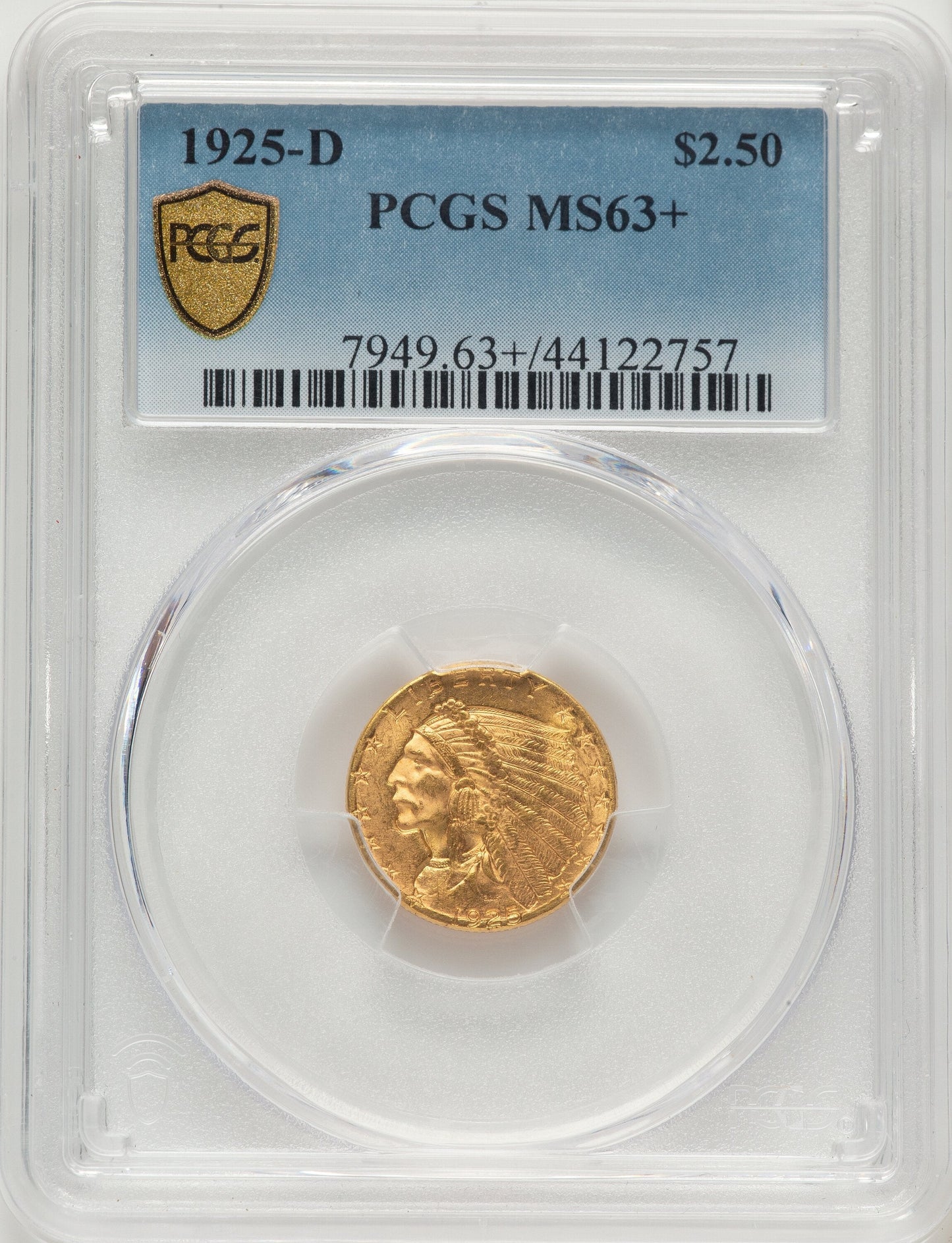 1925-D $2.50 Blue Gradient Indian Quarter Eagle PCGS MS63+