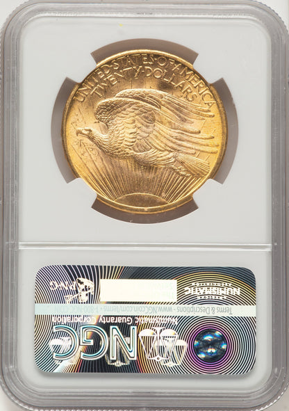 1908 $20 NO MOTTO Brown Label Saint-Gaudens Double Eagle NGC MS63+