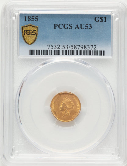 1855 G$1 Type Two Gold Dollar PCGS AU53