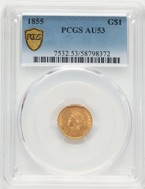 1855 G$1 Type Two Gold Dollar PCGS AU53