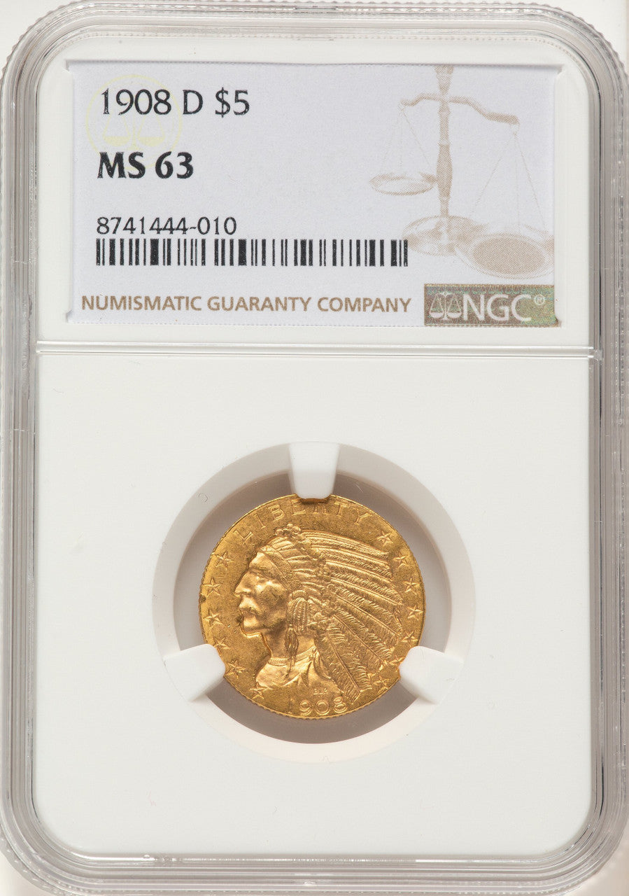1908-D $5 Indian Half Eagle NGC MS63