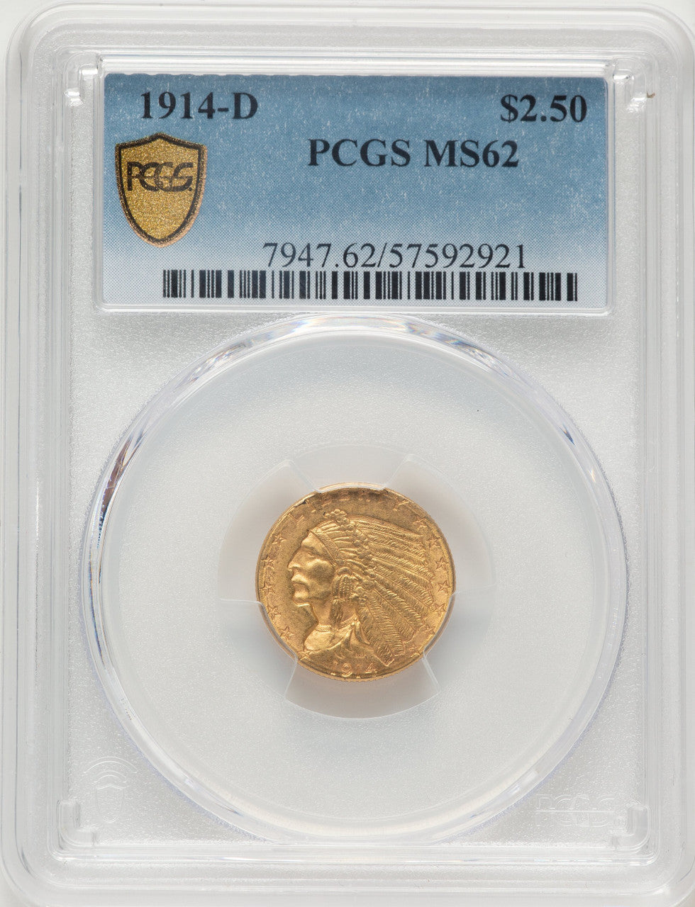 1914-D $2.50 Indian Quarter Eagle PCGS MS62