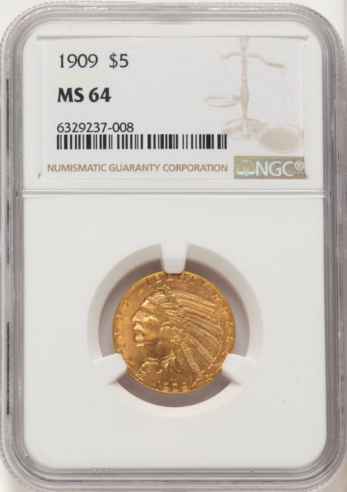 1909 $5 Indian Half Eagle NGC MS64