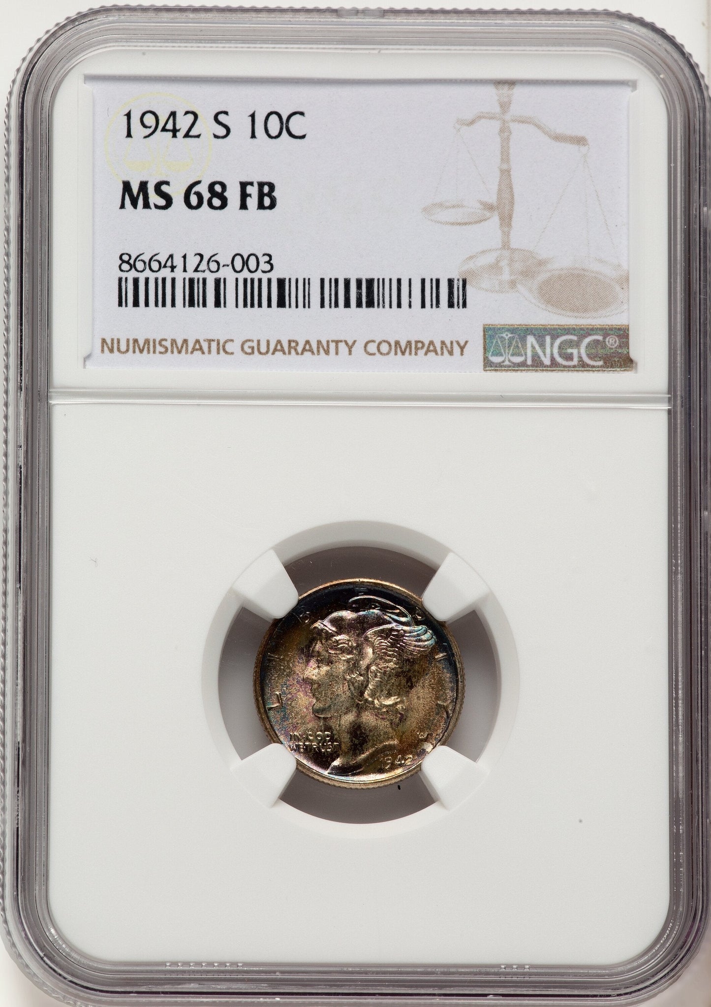 1942-S 10C FB Mercury Dime NGC MS68