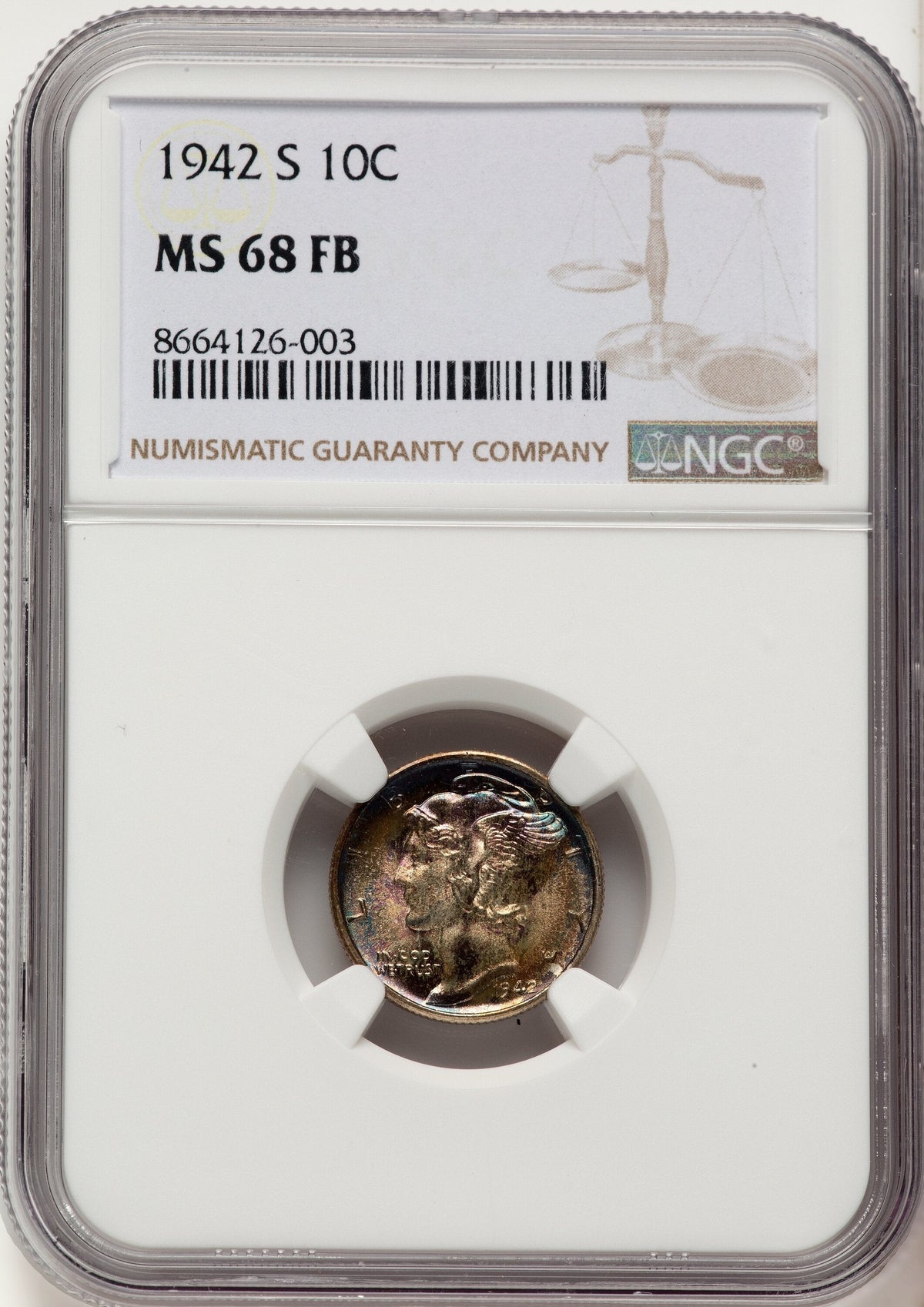 1942-S 10C FB Mercury Dime NGC MS68