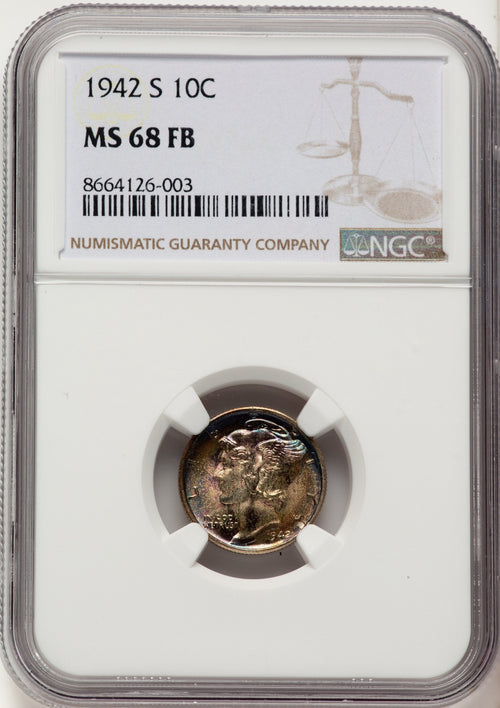 1942-S 10C FB Mercury Dime NGC MS68