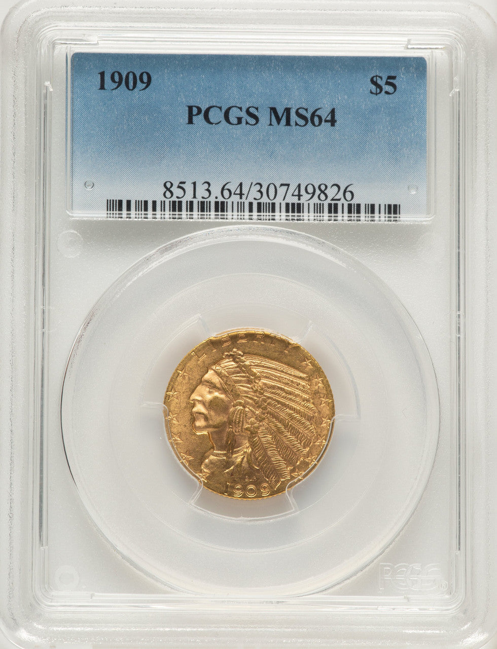 1909 $5 Indian Half Eagle PCGS MS64