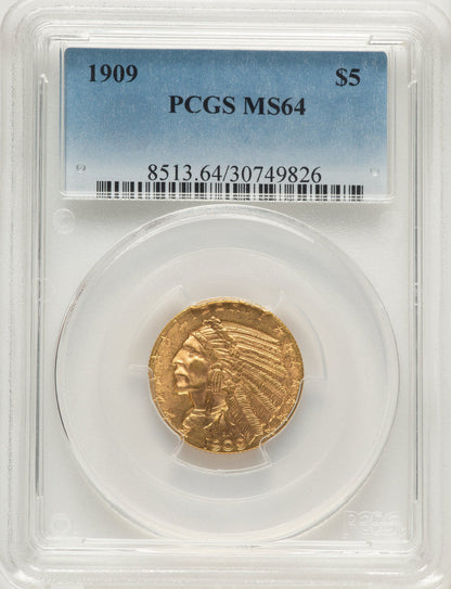 1909 $5 Indian Half Eagle PCGS MS64