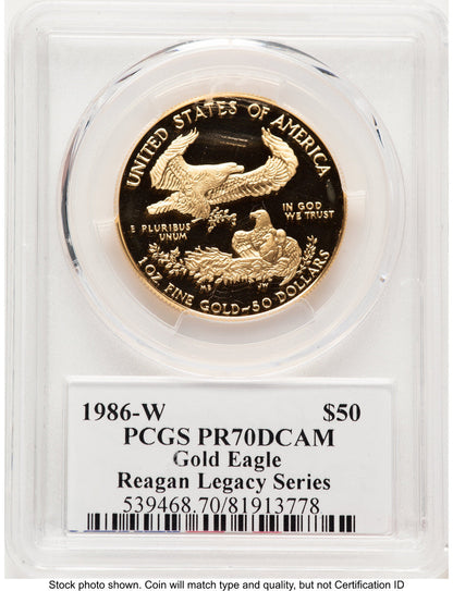 1986-W Proof Gold Eagle 1 oz 1.00 oz Reagan Legacy Series Michael Reagan PCGS PR70