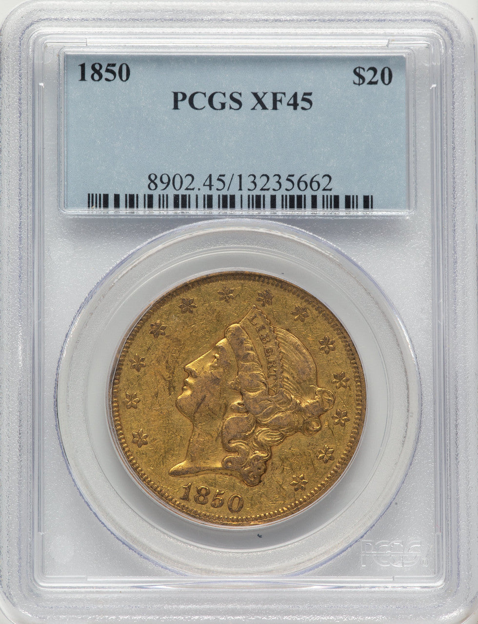1850 $20 Blue Gradient Liberty Double Eagle PCGS XF45
