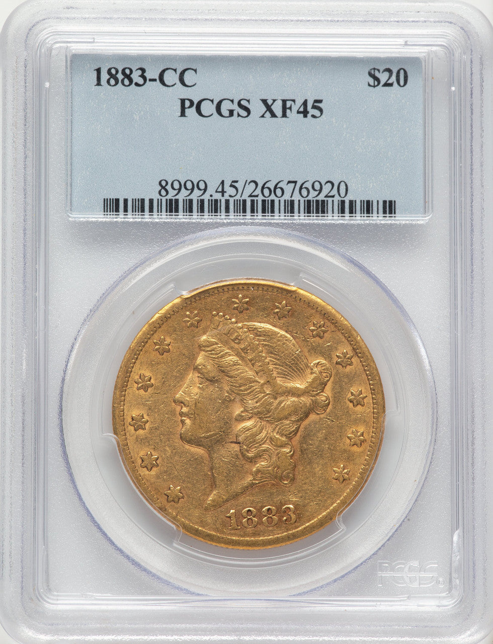 1883-CC $20 Blue Gradient Liberty Double Eagle PCGS XF45