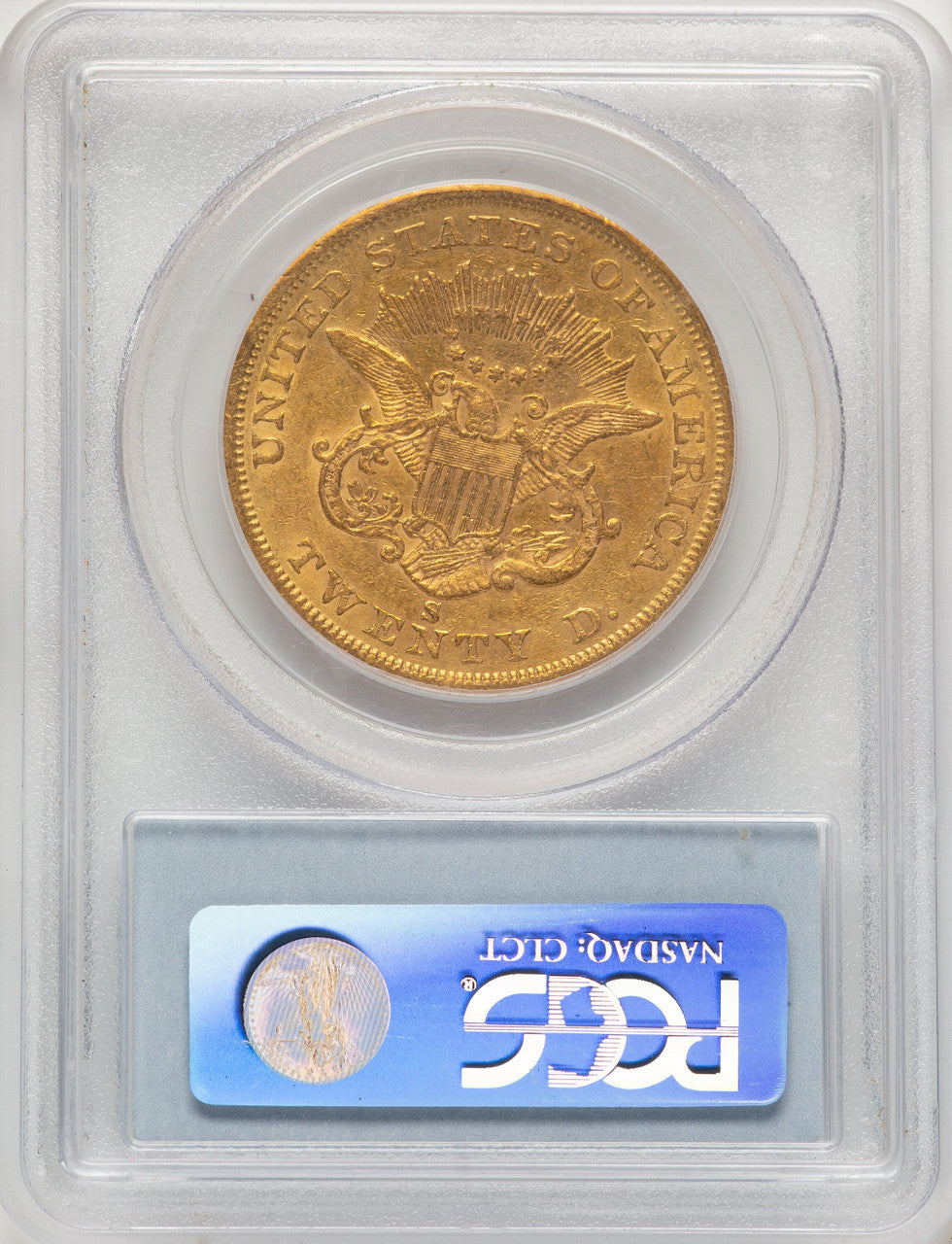 1857-S $20 Blue Gradient Liberty Double Eagle PCGS AU50