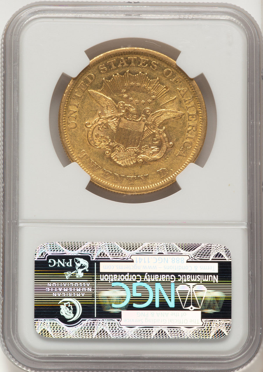 1861 $20 Brown Label Liberty Double Eagle NGC AU50