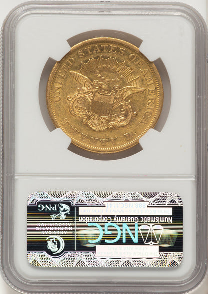 1861 $20 Brown Label Liberty Double Eagle NGC AU50