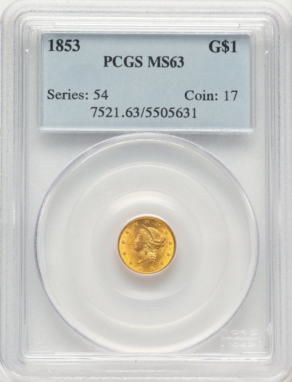 1853 G$1 Blue Gradient Gold Dollar PCGS MS63