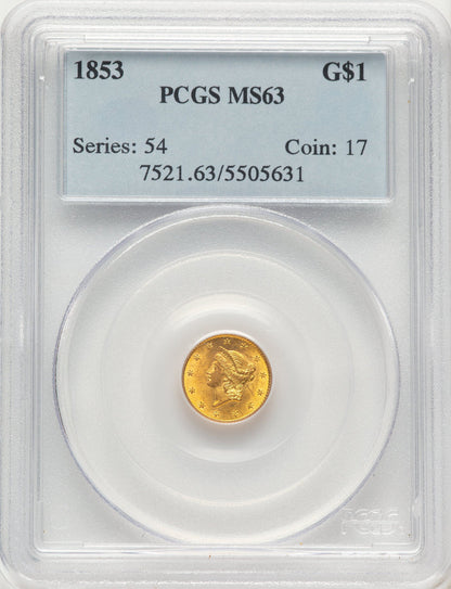 1853 G$1 Blue Gradient Gold Dollar PCGS MS63