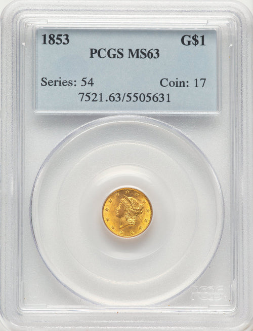 1853 G$1 Blue Gradient Gold Dollar PCGS MS63