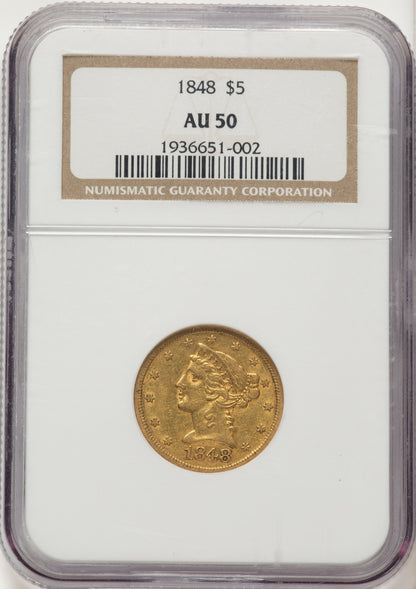 1848 $5 Liberty Half Eagle NGC AU50