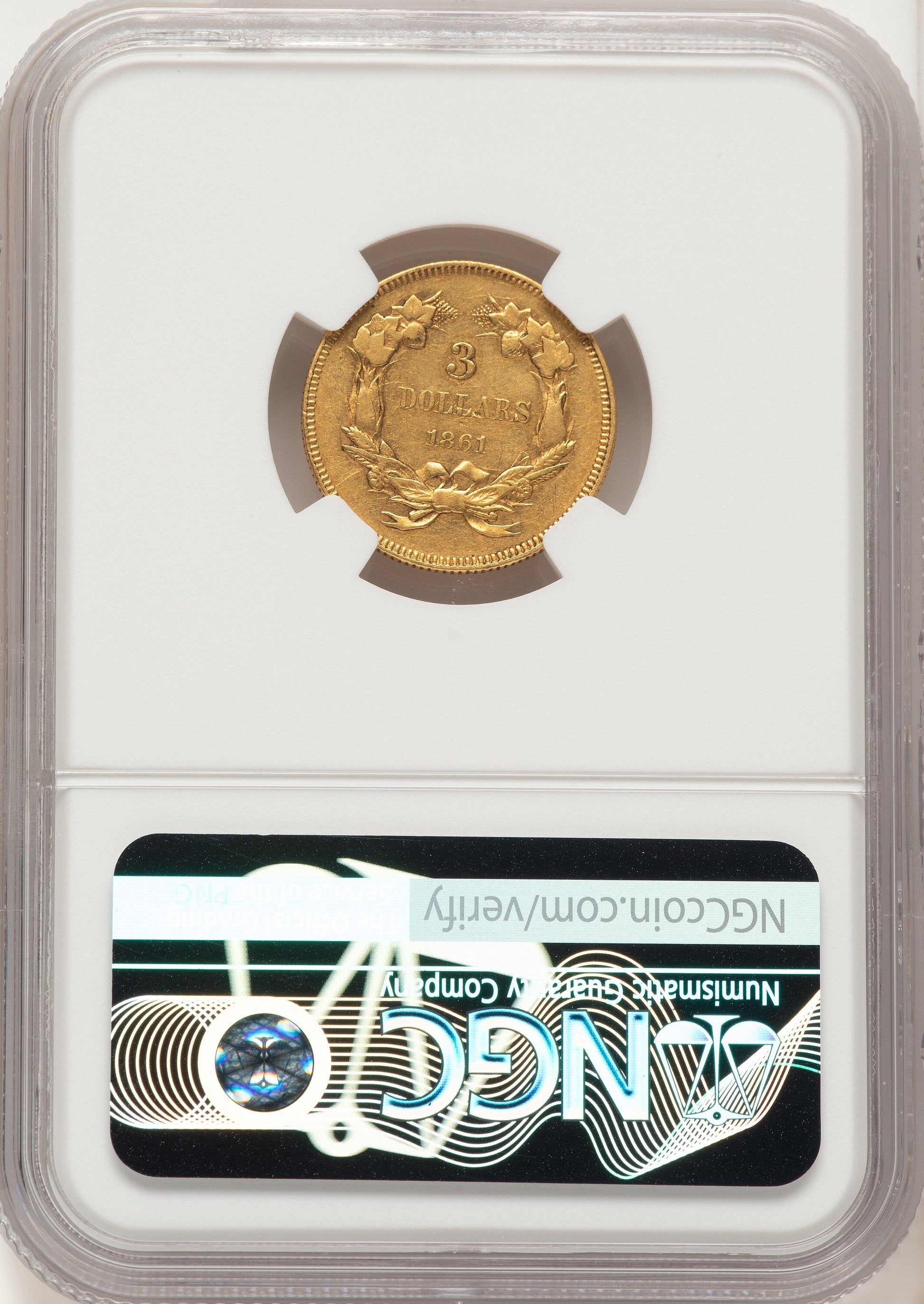 1861 $3 Three Dollar Gold Pieces NGC AU50