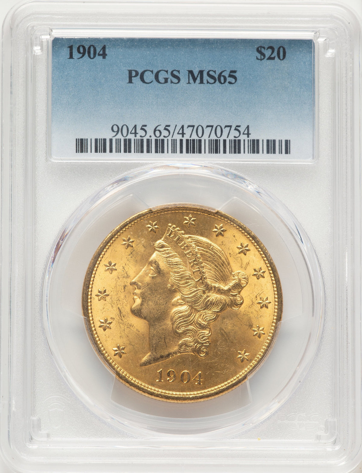 1904 $20 Liberty Blue Gradient Liberty Double Eagle PCGS MS65