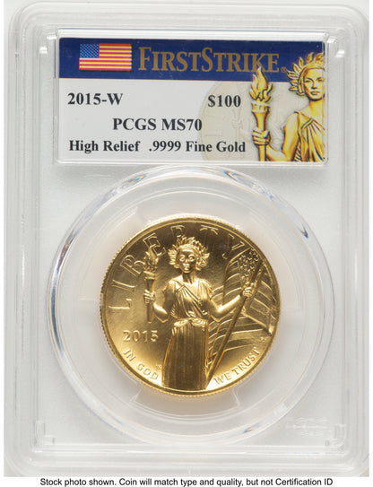 2015-W G$100 American Liberty High Relief FS Liberty Flag Label PCGS MS70