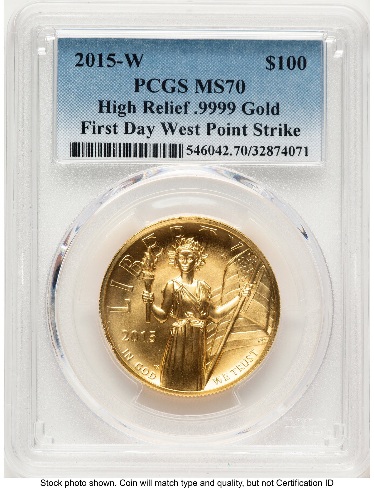 2015-W G$100 American Liberty High Relief FDI Blue Gradient West Point Strike PCGS MS70