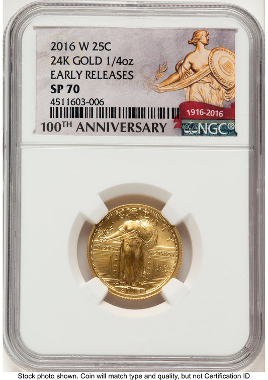 2016-W 25C Standing Liberty 100th Anniversary Gold Centennial ER 100th Anniversary NGC MS70