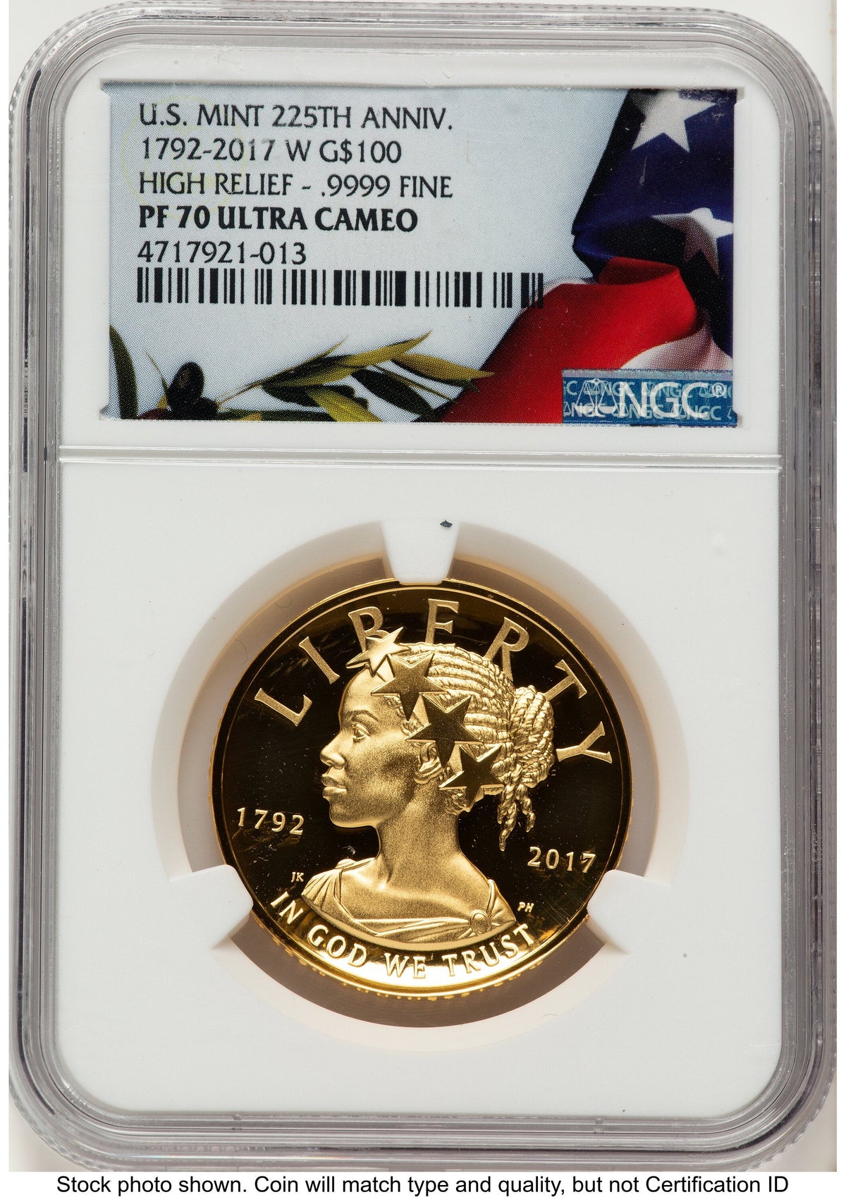 2017-W G$100 American Liberty High Relief Bunting Flag NGC PF70