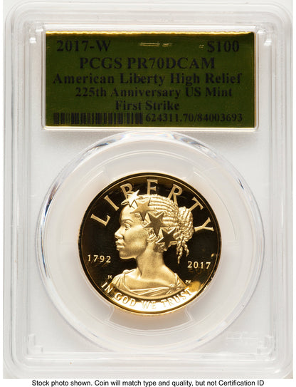 2017-W G$100 American Liberty High Relief FS Gold Foil PCGS PR70