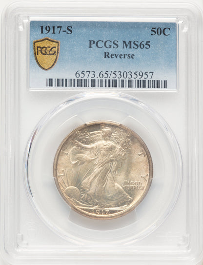 1917-S 50C REVERSE Walking Liberty Half Dollar PCGS MS65