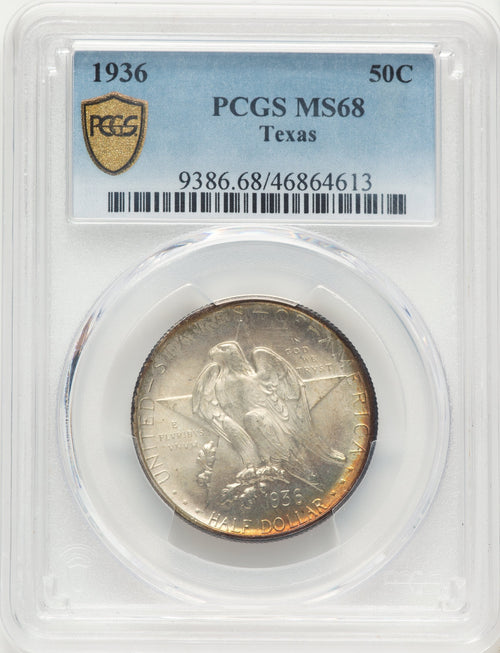 1936 50C Texas Commemorative Silver PCGS MS68