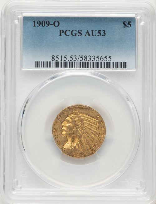 1909-O $5 Indian Half Eagle PCGS AU53