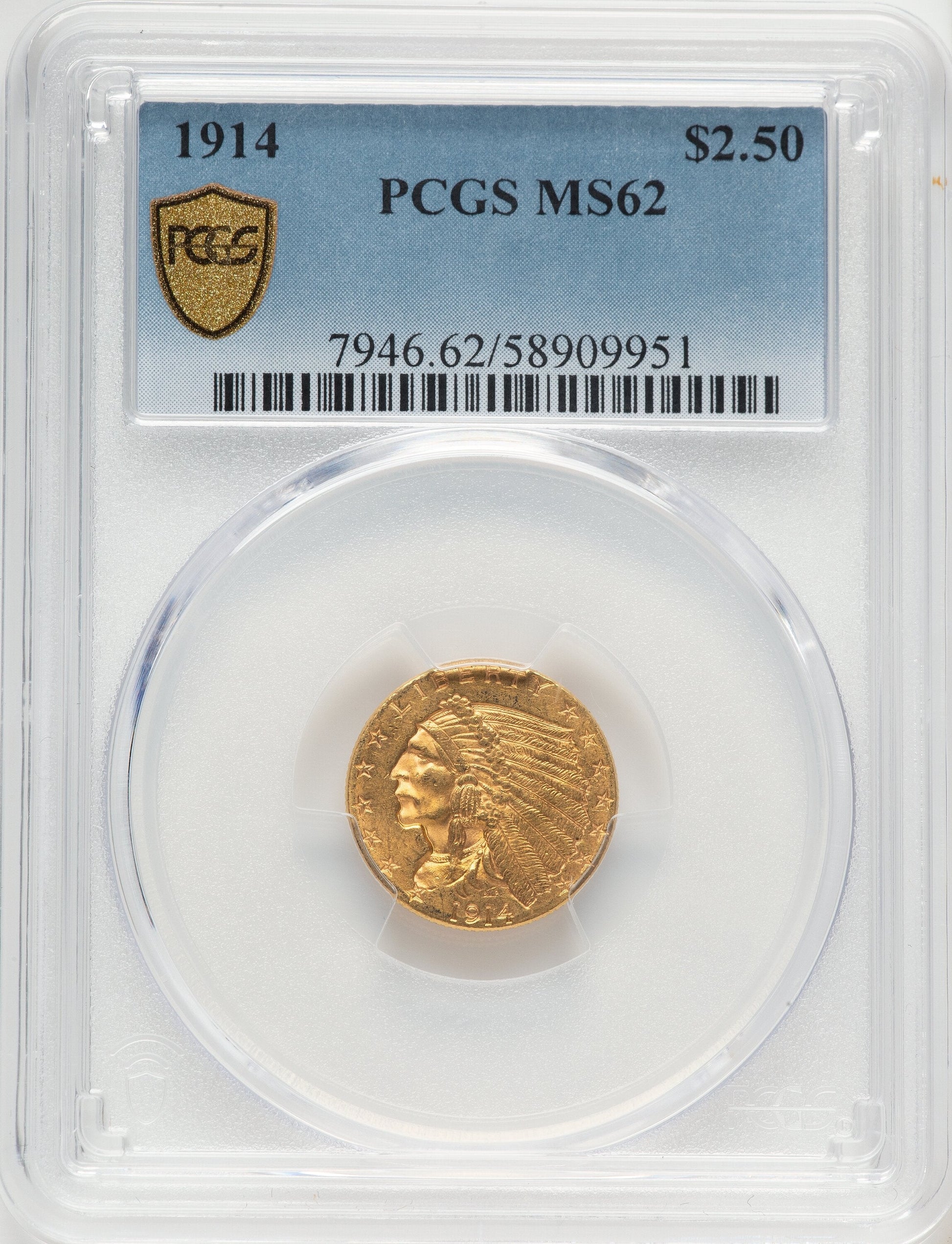 1914 $2.50 Indian Quarter Eagle PCGS MS62