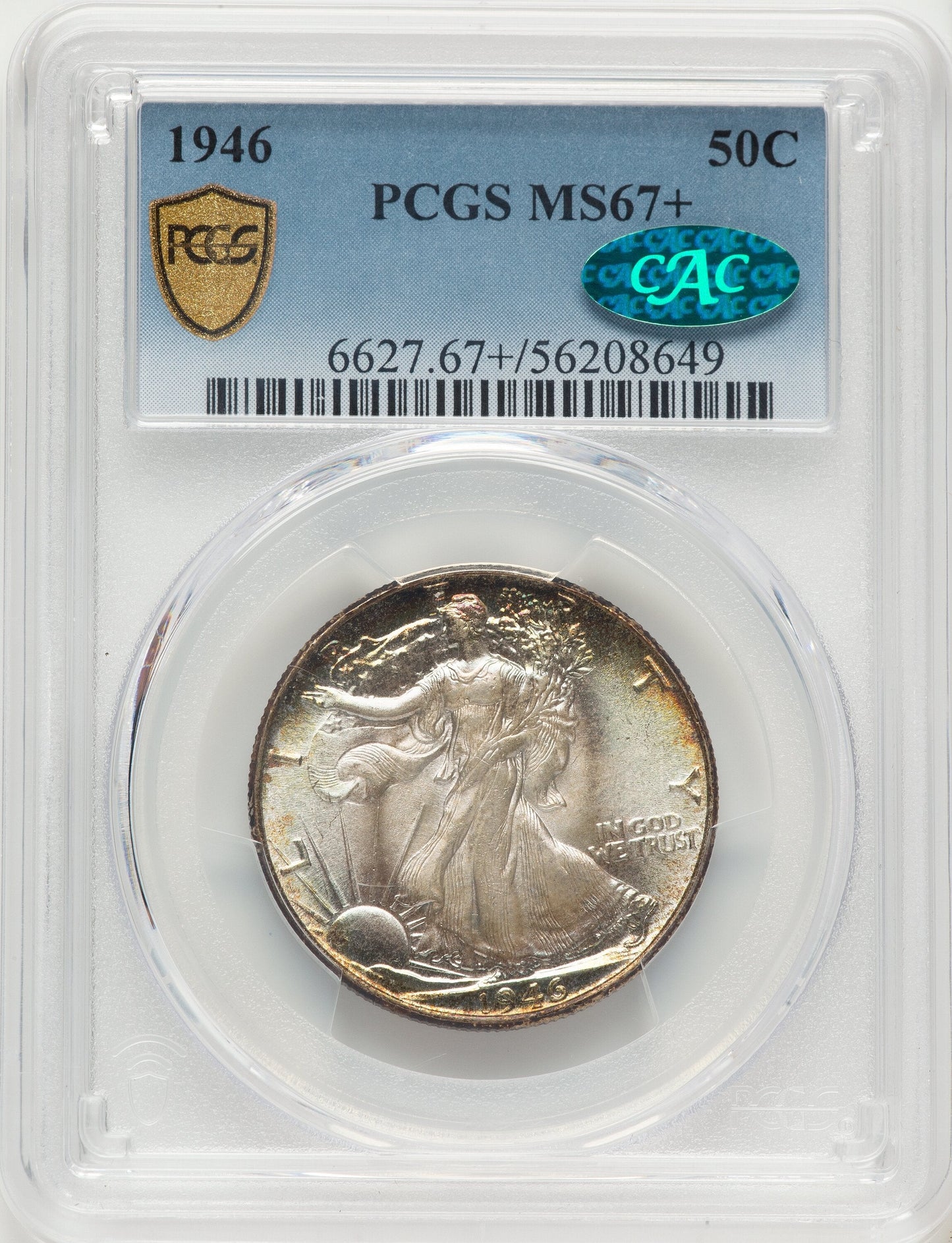 1946 50C CAC Walking Liberty Half Dollar PCGS MS67+