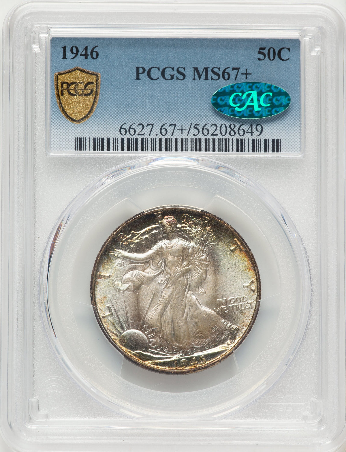 1946 50C CAC Walking Liberty Half Dollar PCGS MS67+