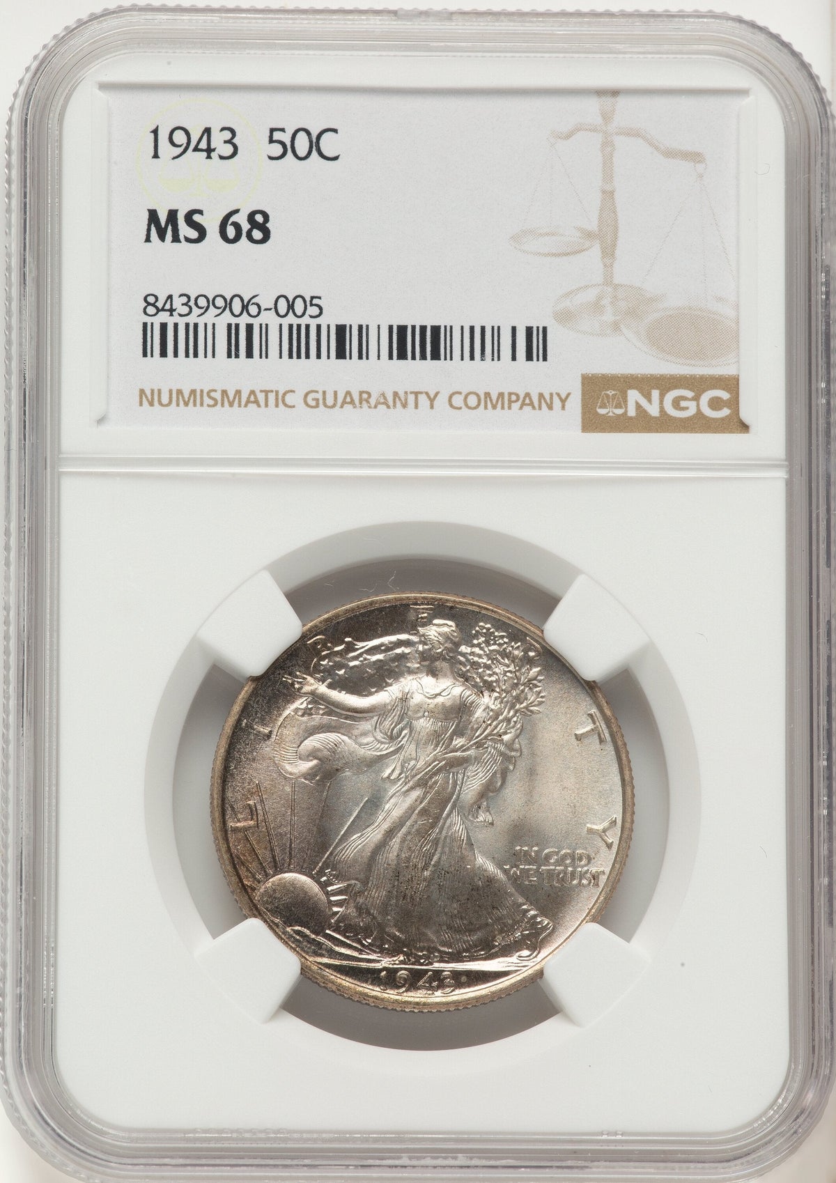 1943 50C Walking Liberty Half Dollar NGC MS68