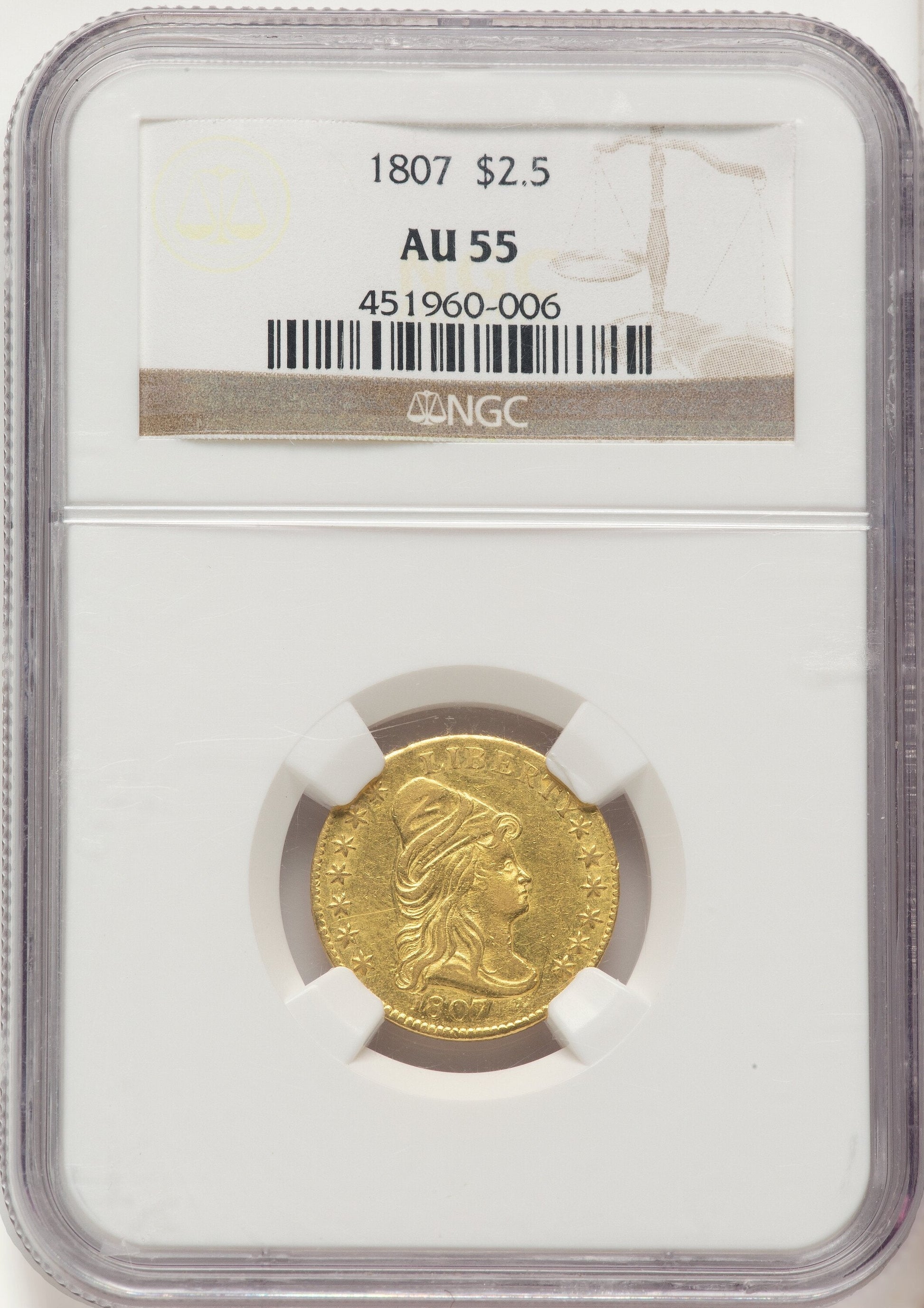1807 $2.50 BD-1 R.3 Early Quarter Eagle NGC AU55