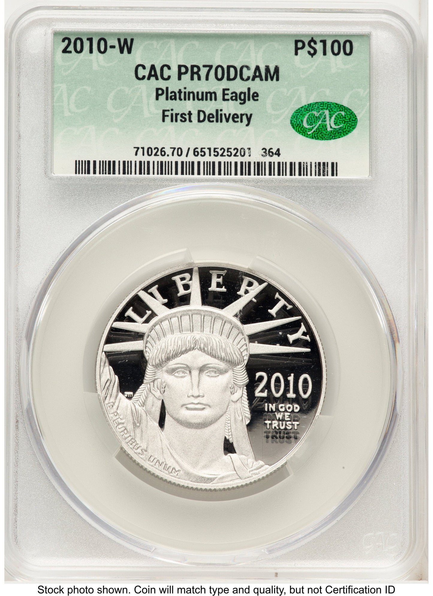 2010-W Proof Platinum Eagle 1 oz First Delivery CACG PR70