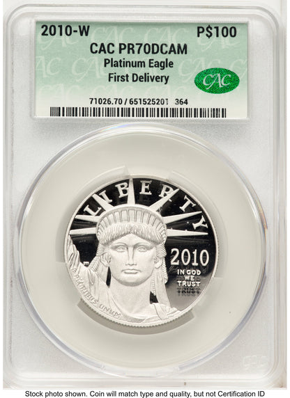 2010-W Proof Platinum Eagle 1 oz First Delivery CACG PR70