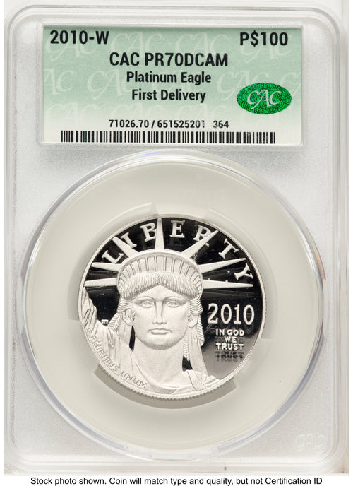 2010-W Proof Platinum Eagle 1 oz First Delivery CACG PR70