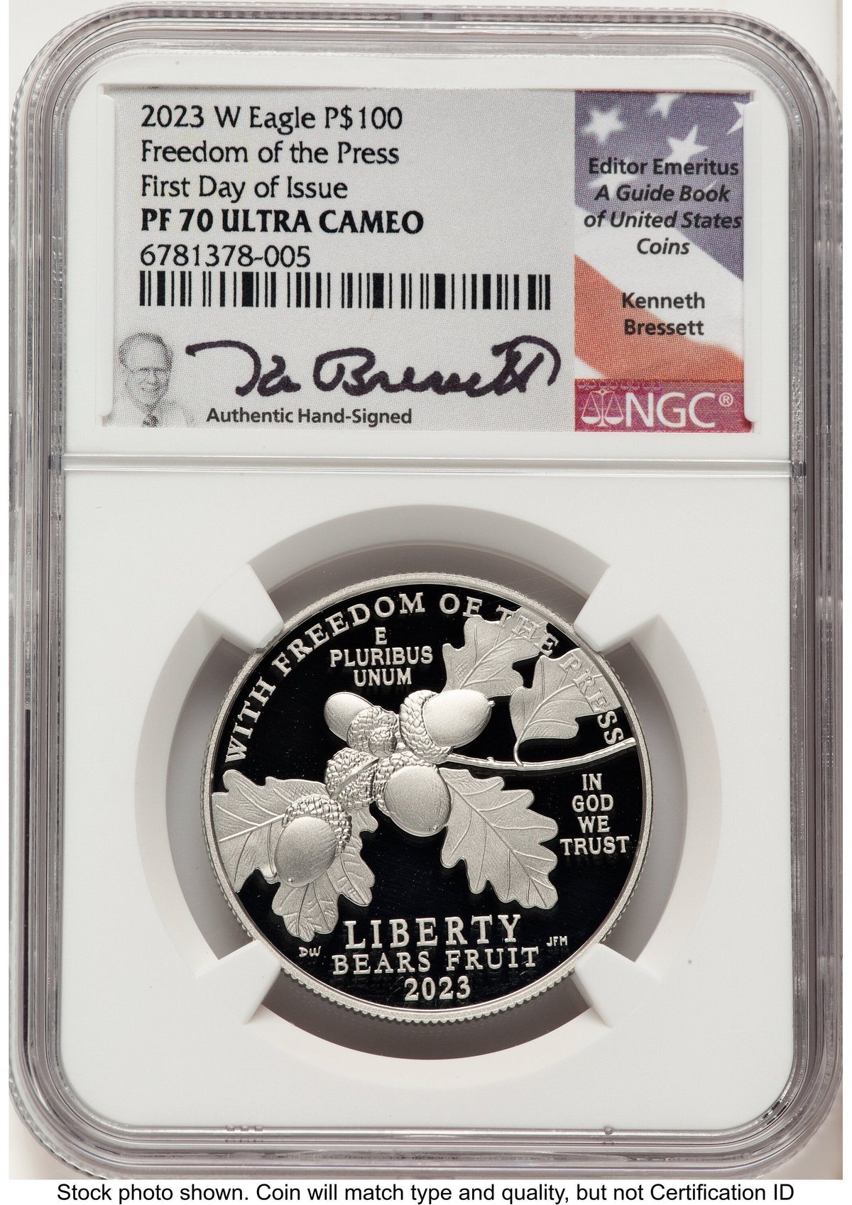 2023-W Proof Platinum Eagle 1 oz FDI Kenneth Bressett Portrait NGC PF70