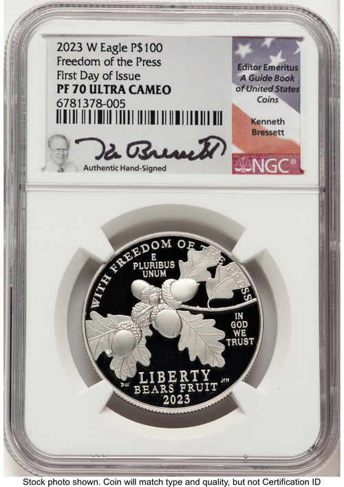 2023-W Proof Platinum Eagle 1 oz FDI Kenneth Bressett Portrait NGC PF70