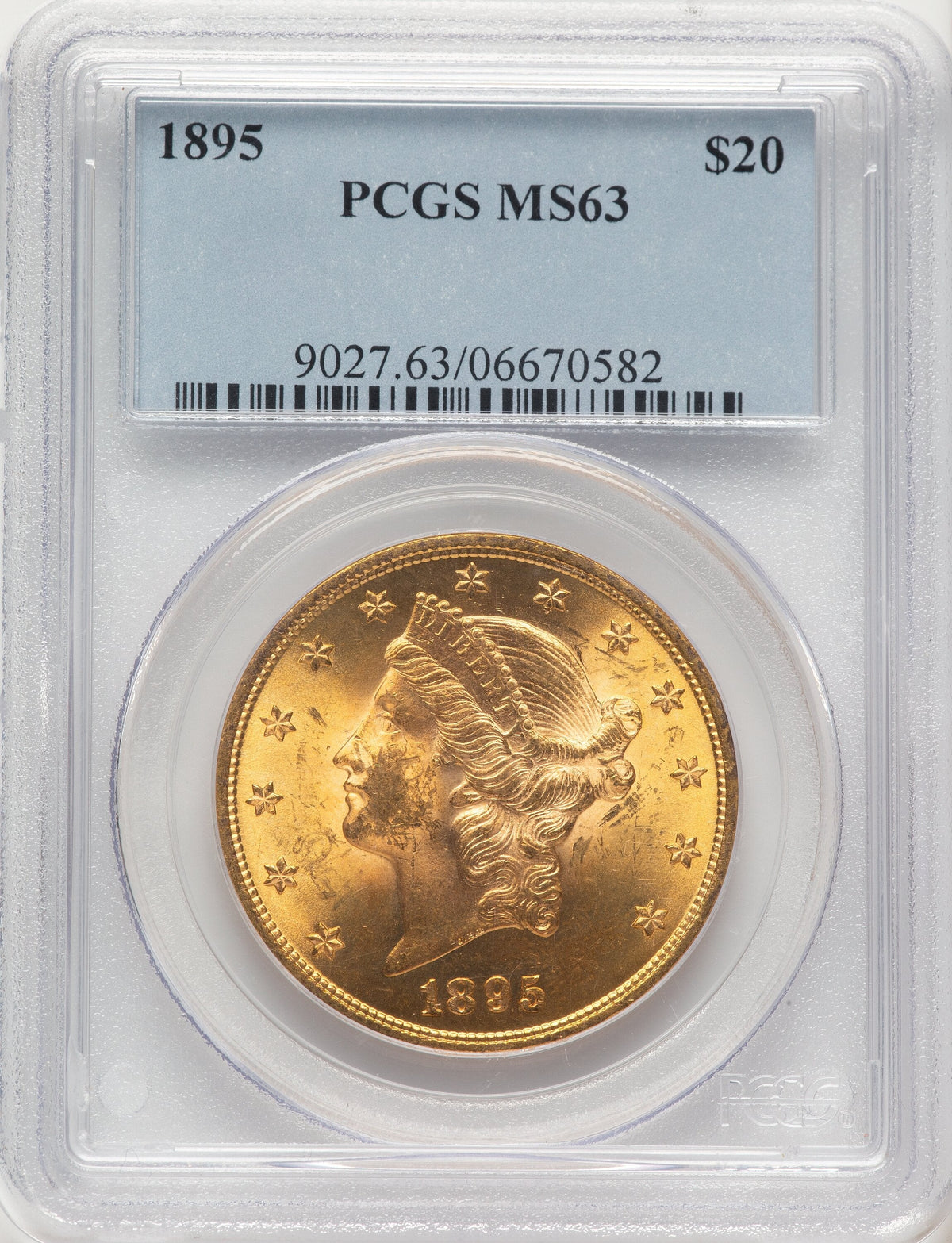 1895 $20 Blue Label Liberty Double Eagle PCGS MS63