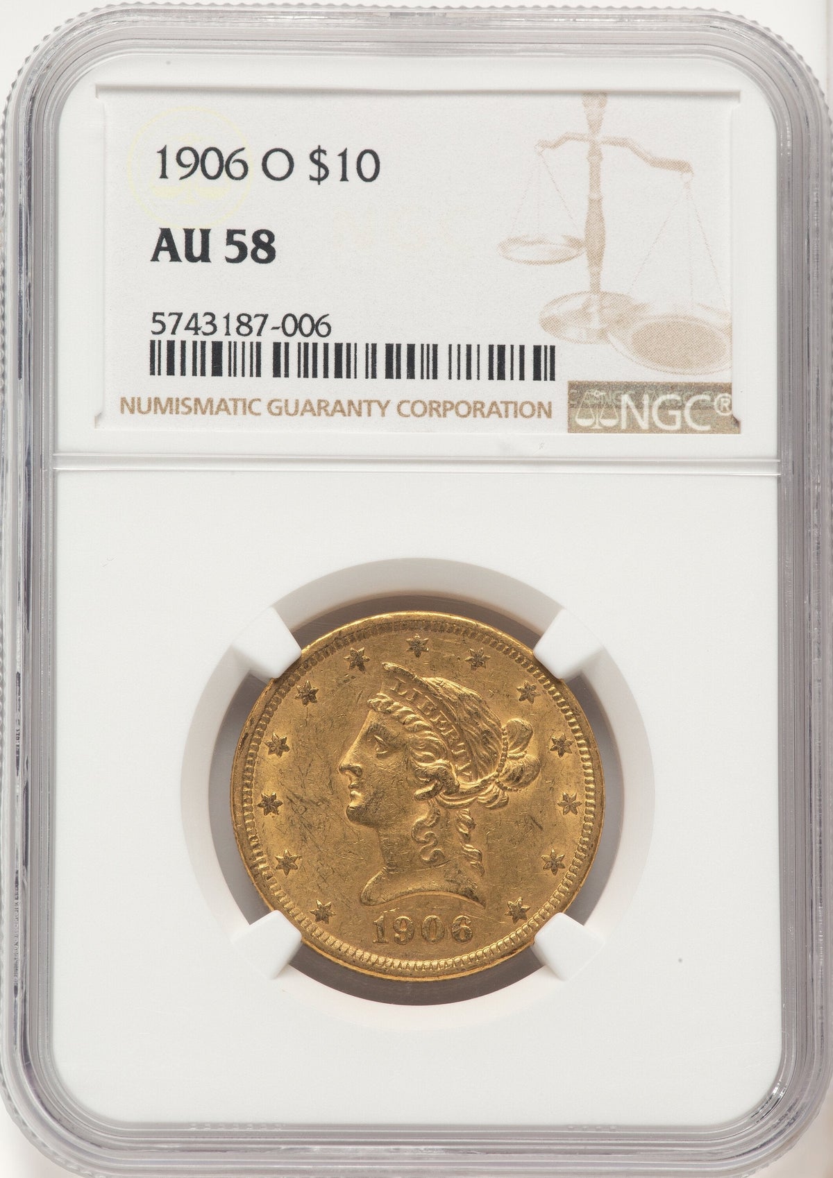 1906-O $10 Liberty Eagle NGC AU58