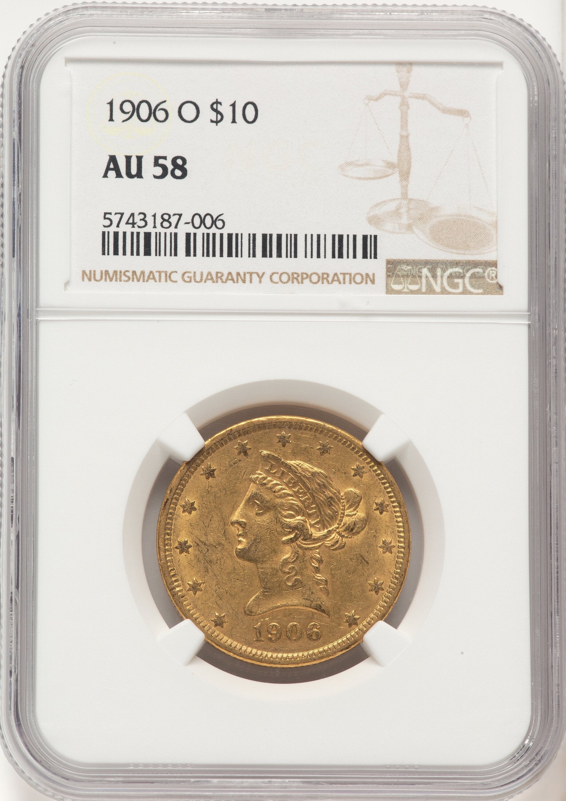 1906-O $10 Liberty Eagle NGC AU58